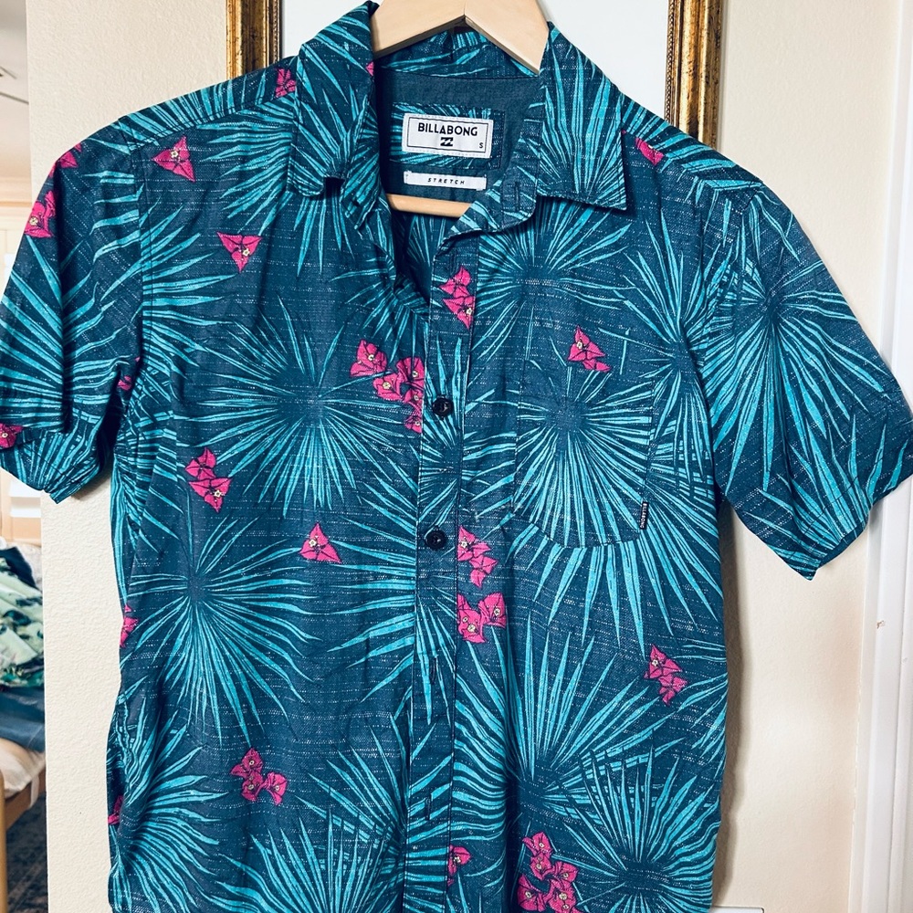 Billabong Boy’s Palm Print Shirt - Teal and Magenta